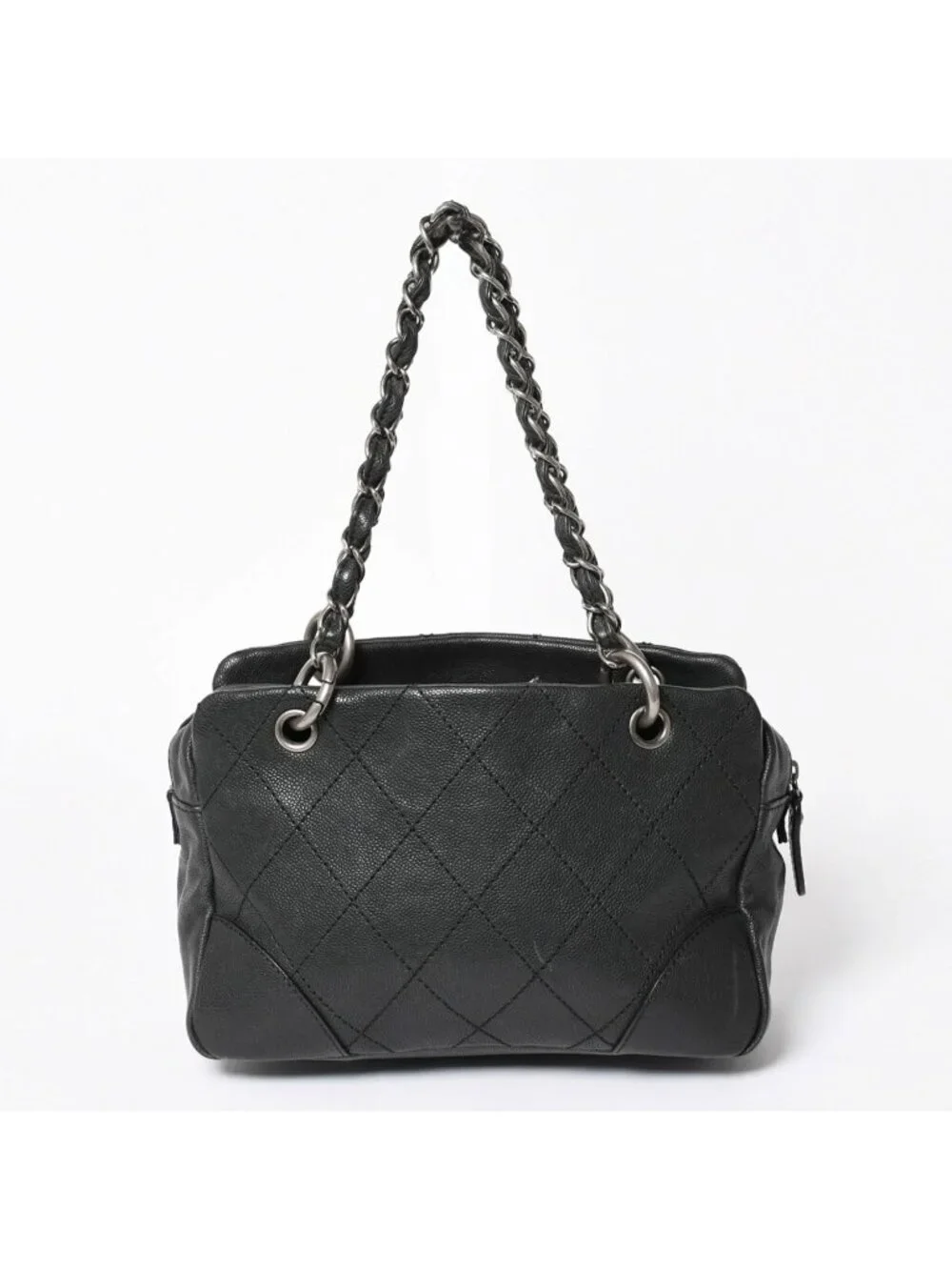 Chanel Wild Stitch Chain Tote Bag CC Logo Caviar Leather Black